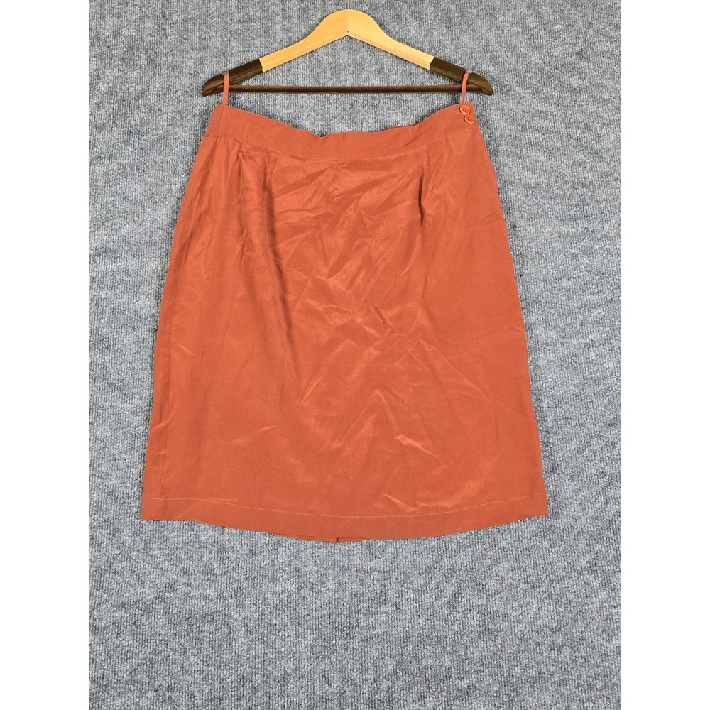 Silk Land Orange Pure‎ Silk Button Detail A Line Midi Skirt Women's Size L